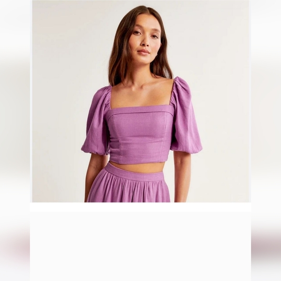 Abercrombie Linen-Blend Puff Sleeve Top Italian Summer Print - Picture 2 of 10